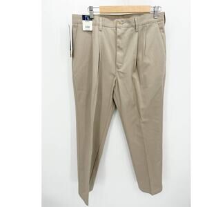 Wrangler Khaki Tan Wrinkle Free Pleated Front Dress Pants Men's Size 34 x 30 NWT